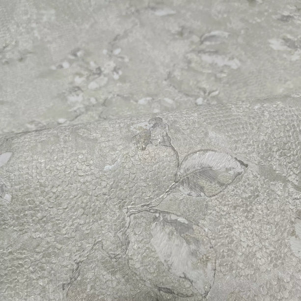Zambaiti Parati Z10909 Grayish Pearl Distressed Scallop Plaster Floral Branches