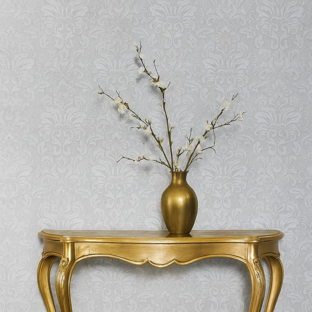 Zambaiti Parati Z10917 Embossed Grayish Off-White Cream Plaster Victorian Damask