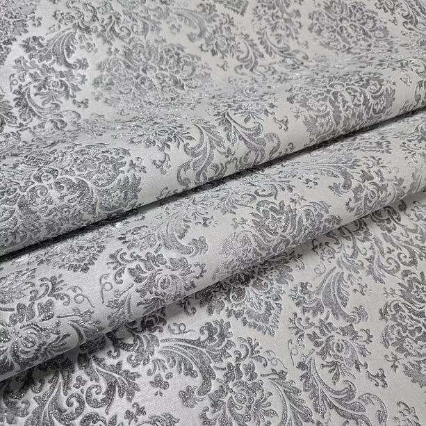 Zambaiti Parati Z10947 Embossed Gray Silver Metallic Victorian Damask Faux Fabric Textured