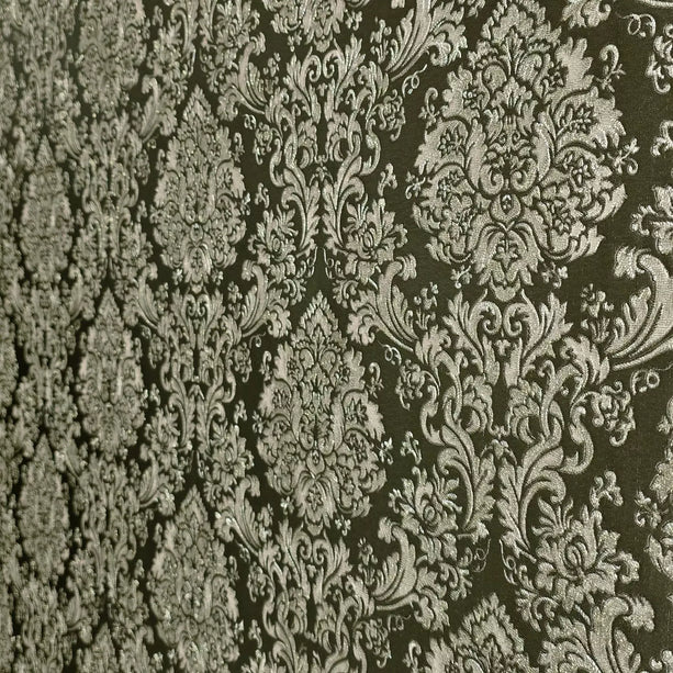 Zambaiti Parati Z10949 Dark Gray Bronze Gold Metallic Victorian Damask Faux Fabric Textured