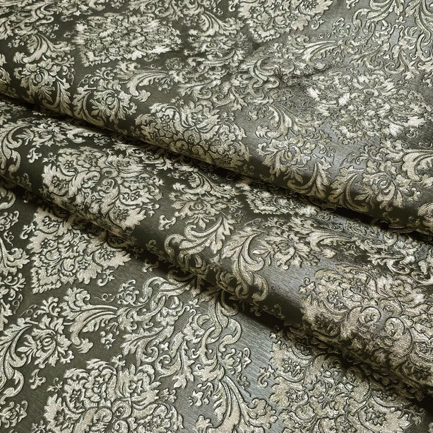Zambaiti Parati Z10949 Dark Gray Bronze Gold Metallic Victorian Damask Faux Fabric Textured