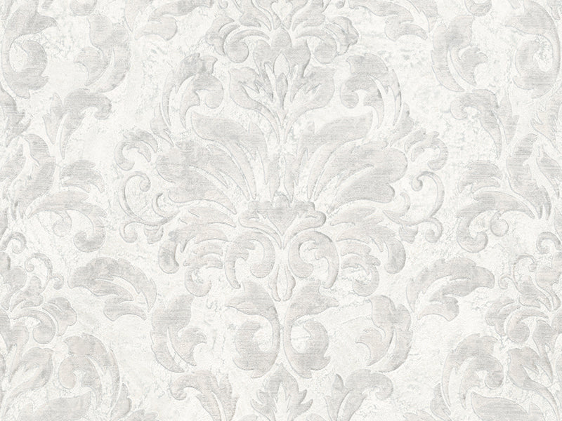 Zambaiti Parati Z10917 Embossed Grayish Off-White Cream Plaster Victorian Damask