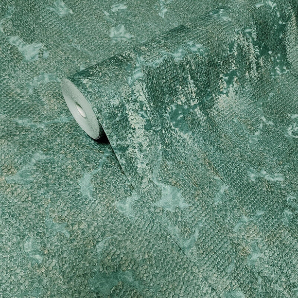 Zambaiti Parati Z10906 Teal green gold reflection plaster textured