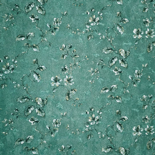Zambaiti Parati Z10905 Teal green gold distressed fish scale plaster textured floral branches