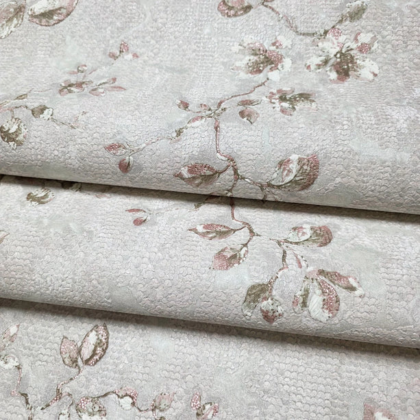 Zambaiti Parati Z10907 Grayish Rose Distressed Plaster Textured Floral Branches