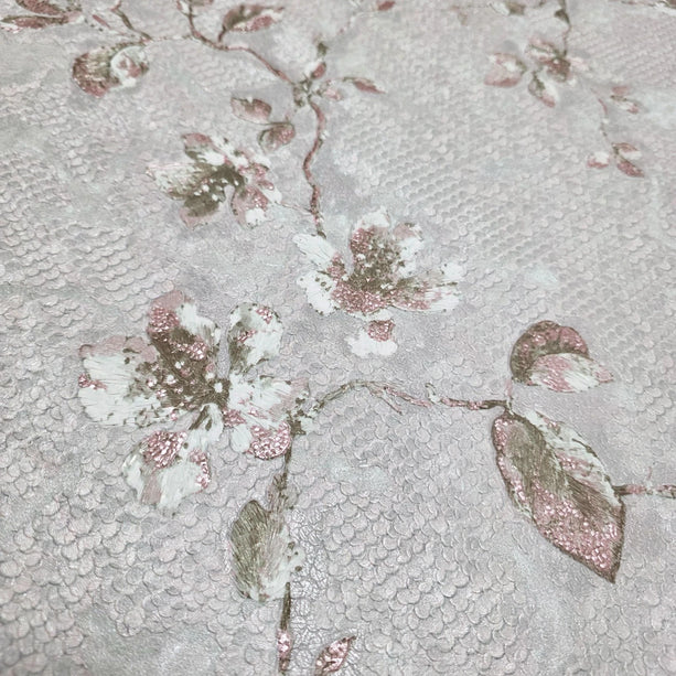 Zambaiti Parati Z10907 Grayish Rose Distressed Plaster Textured Floral Branches
