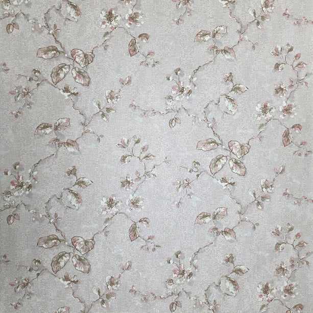 Zambaiti Parati Z10907 Grayish Rose Distressed Plaster Textured Floral Branches