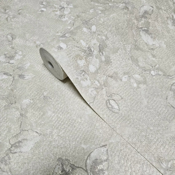 Zambaiti Parati Z10909 Grayish Pearl Distressed Scallop Plaster Floral Branches