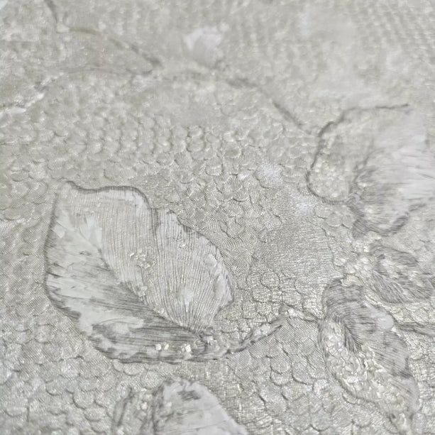 Zambaiti Parati Z10909 Grayish Pearl Distressed Scallop Plaster Floral Branches