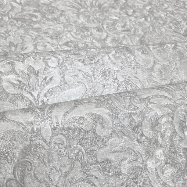 Zambaiti Parati Z10917 Embossed Grayish Off-White Cream Plaster Victorian Damask
