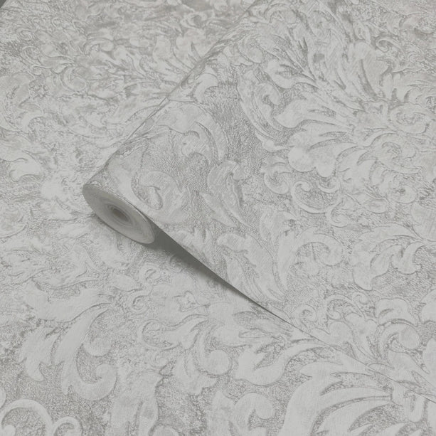 Zambaiti Parati Z10917 Embossed Grayish Off-White Cream Plaster Victorian Damask