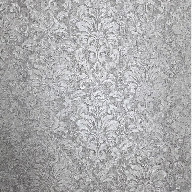 Decorative gray and white patterned wallpaper