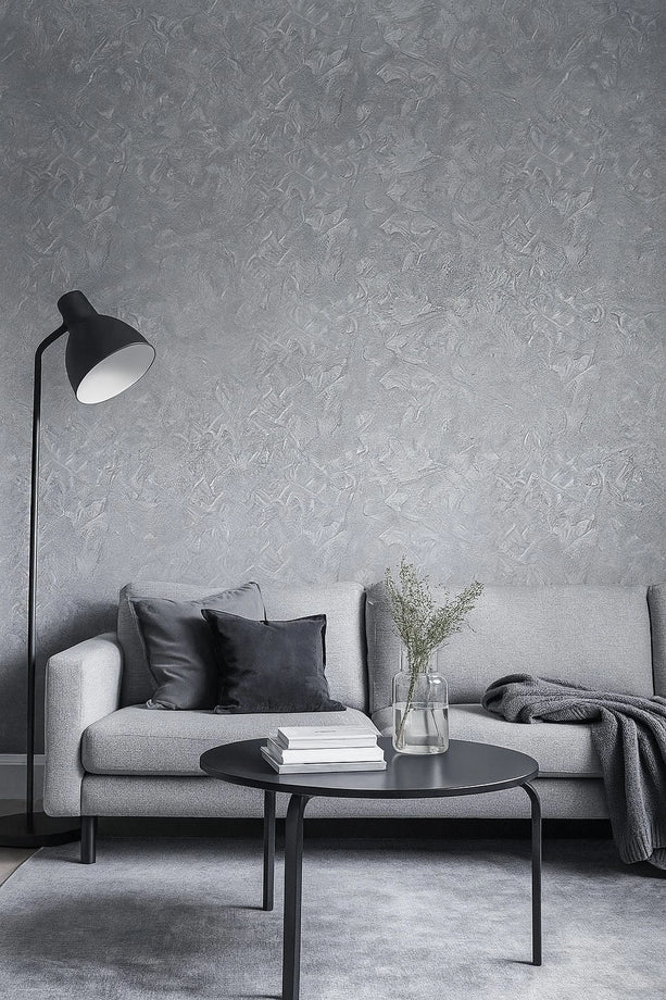 Zambaiti Parati Z10920 Dark Gray Silver Metallic Faux Distressed Crumpled Plaster