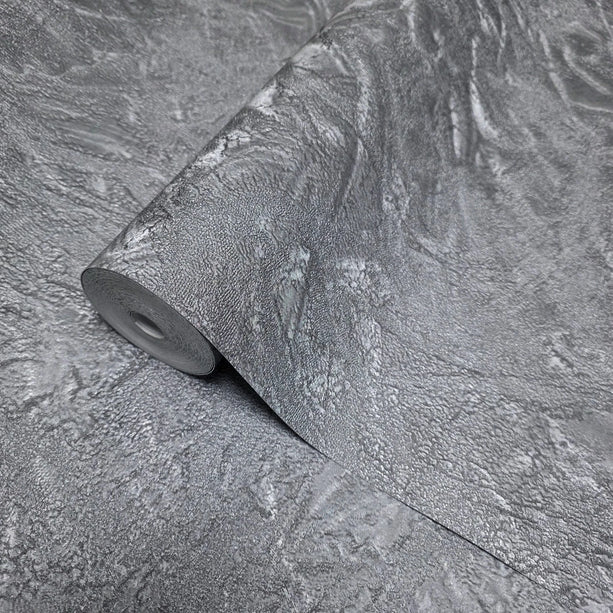 Zambaiti Parati Z10920 Dark Gray Silver Metallic Faux Distressed Crumpled Plaster