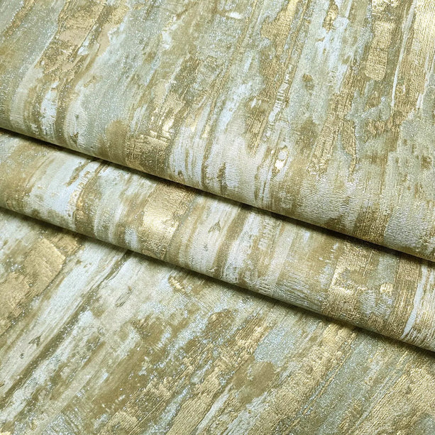 Zambaiti Parati Z10935 Gold Metallic Faux Distressed Metal Plaster Embossed Modern
