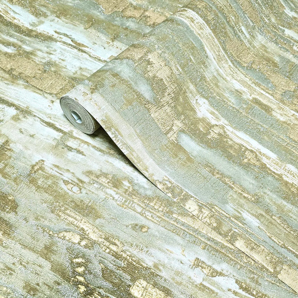 Zambaiti Parati Z10935 Gold Metallic Faux Distressed Metal Plaster Embossed Modern