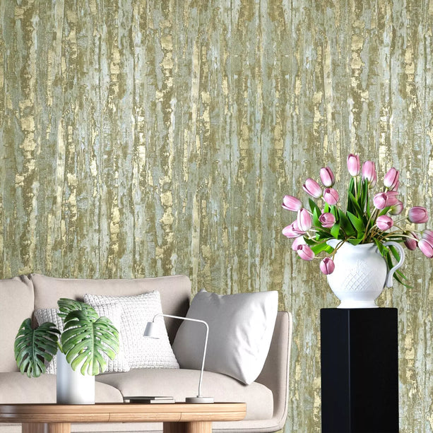 Zambaiti Parati Z10935 Gold Metallic Faux Distressed Metal Plaster Embossed Modern