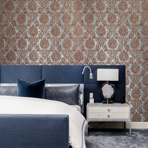 Zambaiti Parati Z10943 Steel Gray Bronze Copper Metallic Victorian Damask Faux Fabric Textured