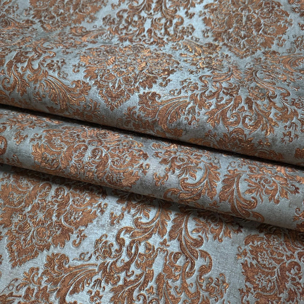Zambaiti Parati Z10943 Steel Gray Bronze Copper Metallic Victorian Damask Faux Fabric Textured