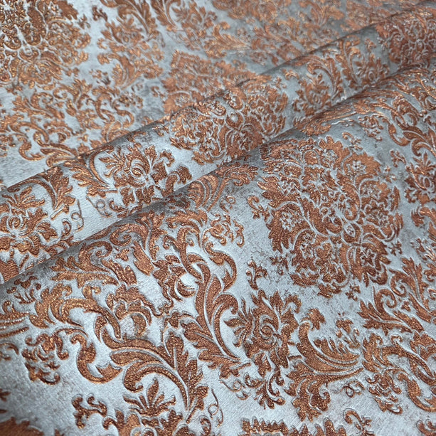 Zambaiti Parati Z10943 Steel Gray Bronze Copper Metallic Victorian Damask Faux Fabric Textured
