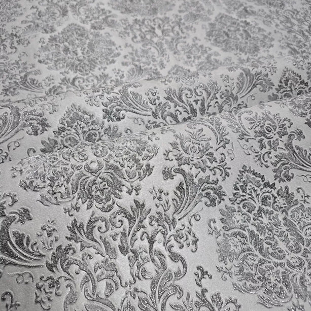 Zambaiti Parati Z10947 Embossed Gray Silver Metallic Victorian Damask Faux Fabric Textured