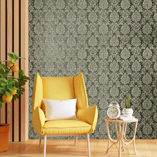 Zambaiti Parati Z10949 Dark Gray Bronze Gold Metallic Victorian Damask Faux Fabric Textured