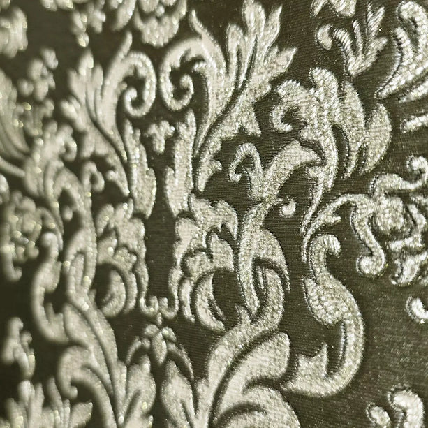 Zambaiti Parati Z10949 Dark Gray Bronze Gold Metallic Victorian Damask Faux Fabric Textured