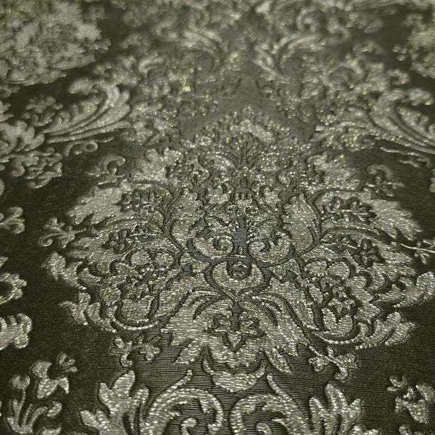 Zambaiti Parati Z10949 Dark Gray Bronze Gold Metallic Victorian Damask Faux Fabric Textured