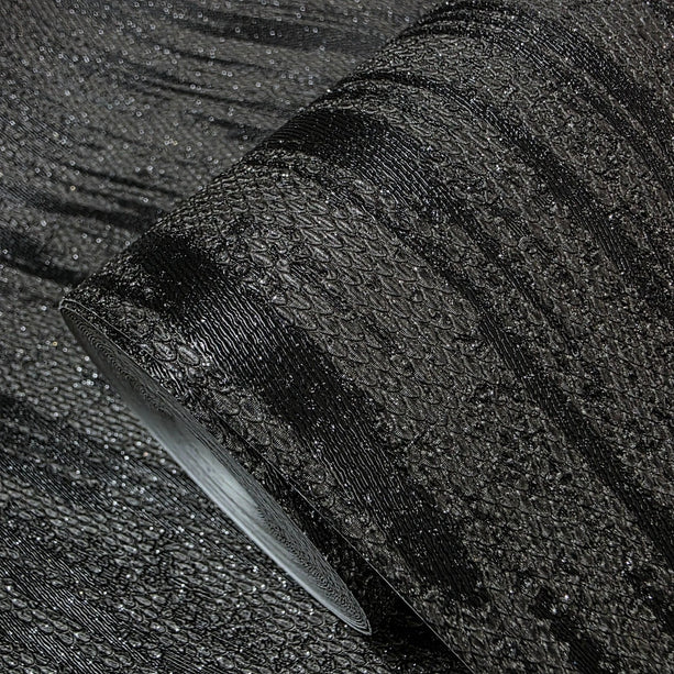 Zambaiti Parati Z20109 Modern Charcoal Black Gray Silver Sparkles Vertical Streaks Textured