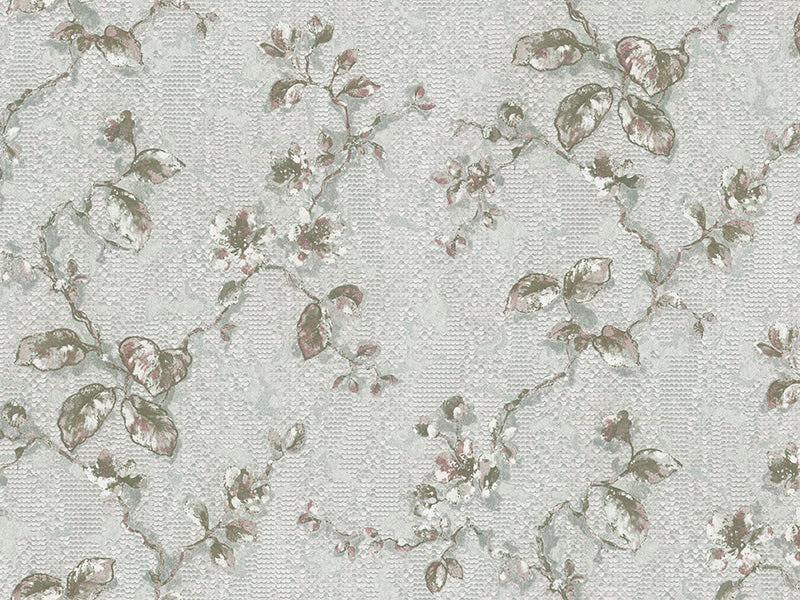 Zambaiti Parati Z10907 Grayish Rose Distressed Plaster Textured Floral Branches