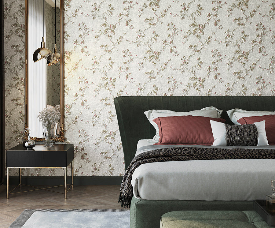 Zambaiti Parati Z10907 Grayish Rose Distressed Plaster Textured Floral Branches