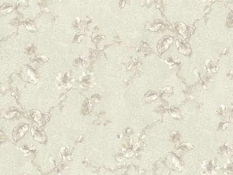 Zambaiti Parati Z10909 Grayish Pearl Distressed Scallop Plaster Floral Branches