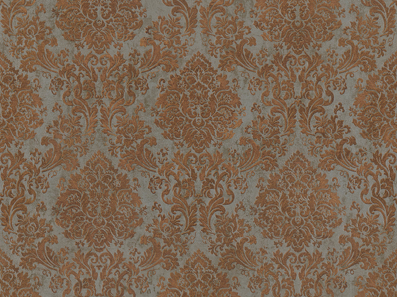 Zambaiti Parati Z10943 Steel Gray Bronze Copper Metallic Victorian Damask Faux Fabric Textured