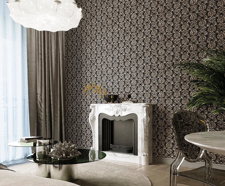 Zambaiti Parati Z10949 Dark Gray Bronze Gold Metallic Victorian Damask Faux Fabric Textured
